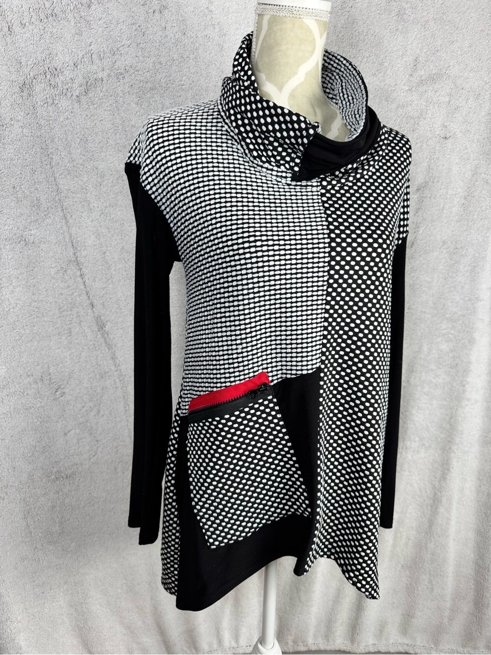 Joseph Ribkoff Multicolour Asymmetric Abstract 3/4 Sleeve Tunic Top 10 Cowl Neck